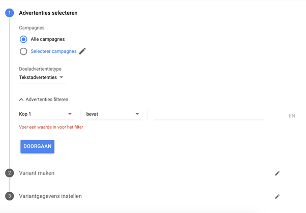 Google Ads tool: Advertentieverianten