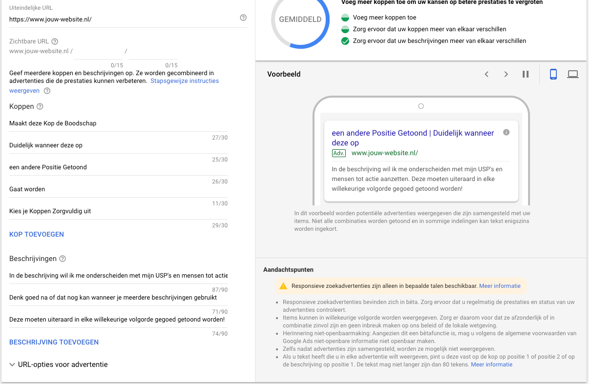 Het inzetten van Responsive Search Ads in Google Ads