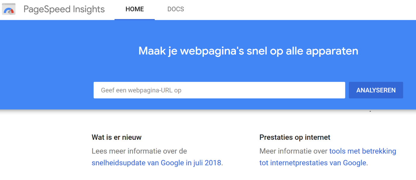 Snelheid van website testen via Google PageSpeed