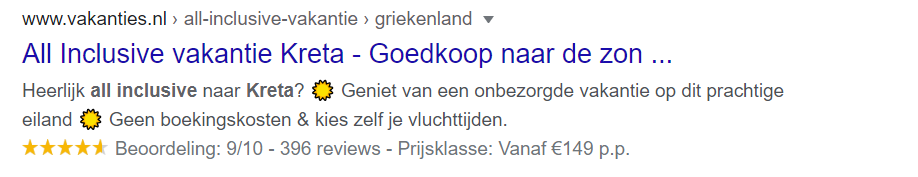 Reviews vakanties.nl in Google