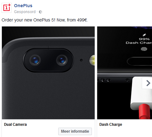 linkadvertentie van OnePlus op Facebook